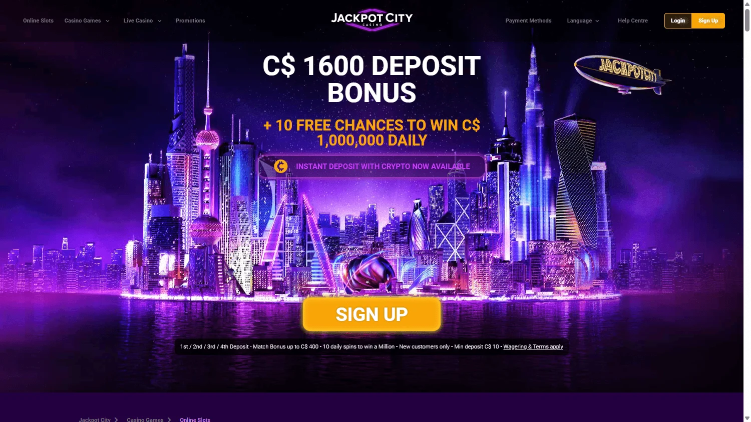 Jackpot City Casino games screen on desktop